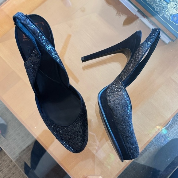 DVF Diane von Furstenberg black glitter heels sling back pumps d’Orsay women’s - Picture 4 of 13